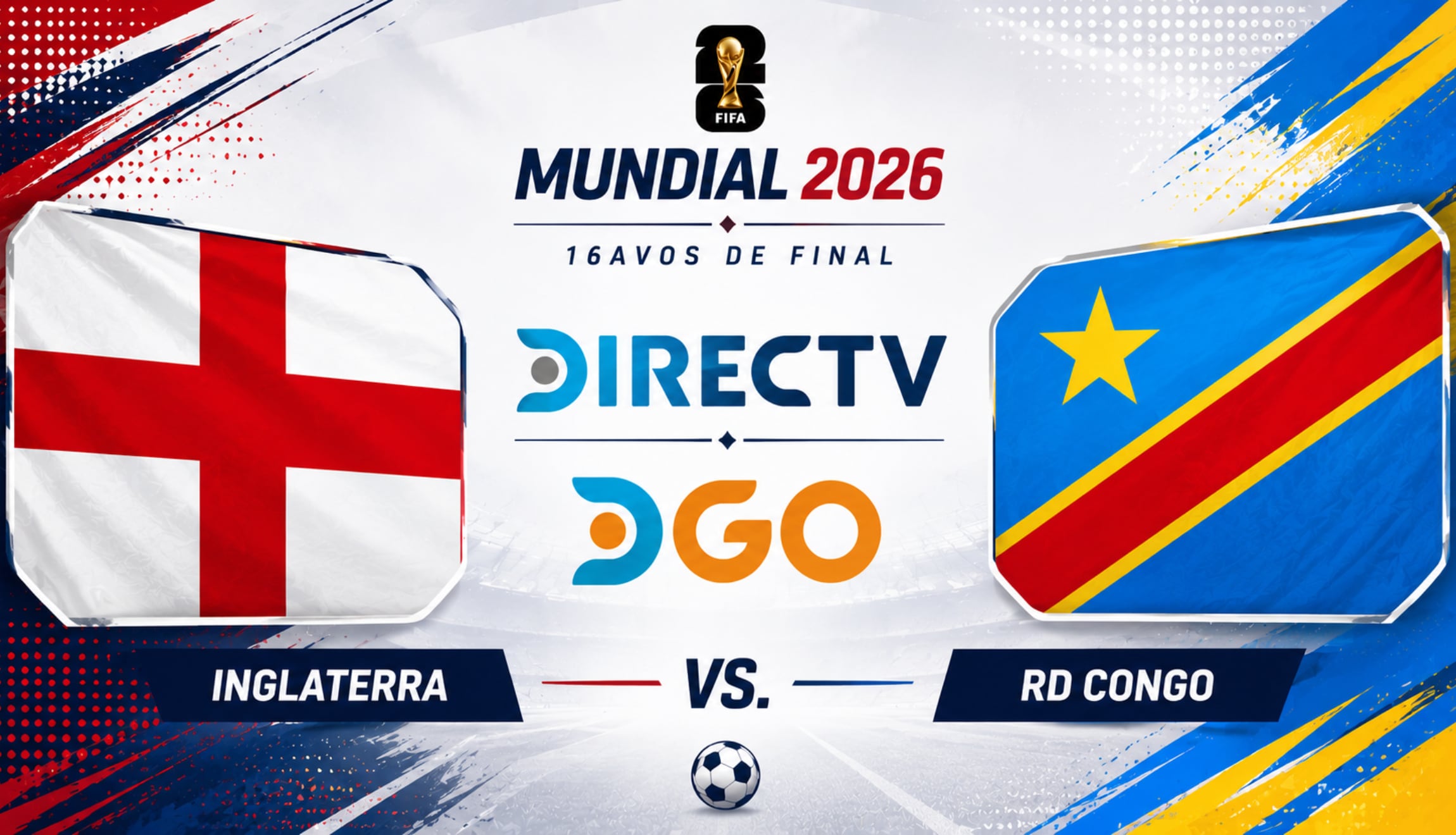 Señal de DIRECTV vía DSports y DGo para ver la transmisión de Inglaterra vs. RD Congo en vivo y en directo, este miércoles 01 de julio, por los 16avos de final del Mundial 2026. (Foto: Imagen creada por Gestión Mix utilizando la IA de Chat GPT)
