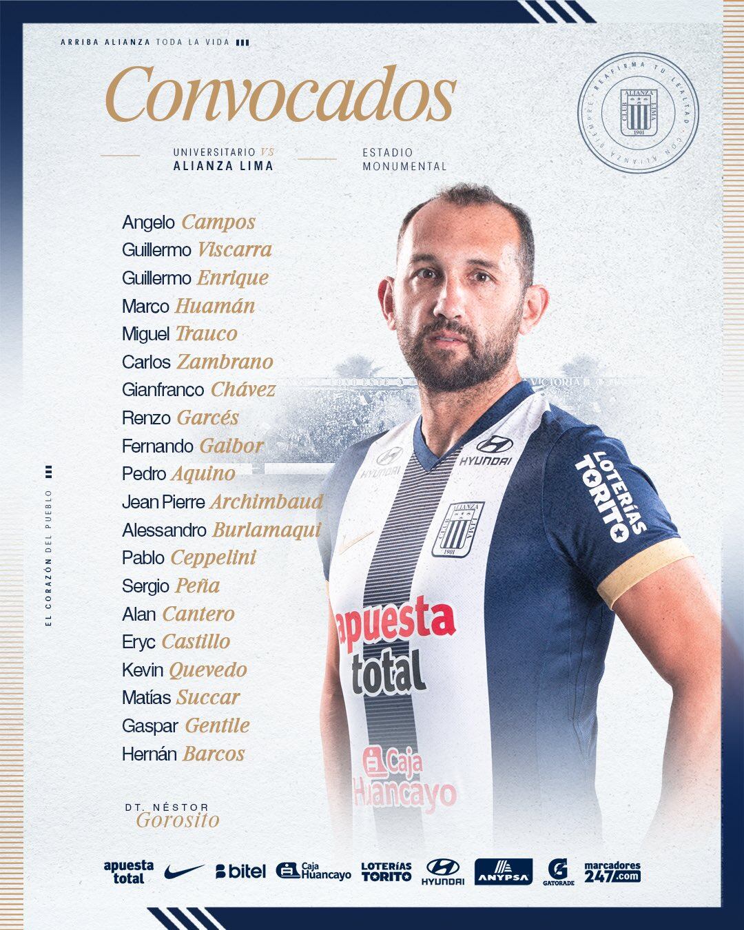 Los convocados de Alianza Lima para el clásico frente a Universitario. (Imagen: Alianza Lima)