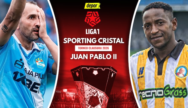 Sporting Cristal vs. Juan Pablo II se enfrentan por la fecha 3 del Torneo Clausura 2026, con la transmisión de Liga 1 MAX. (Diseño: Depor)