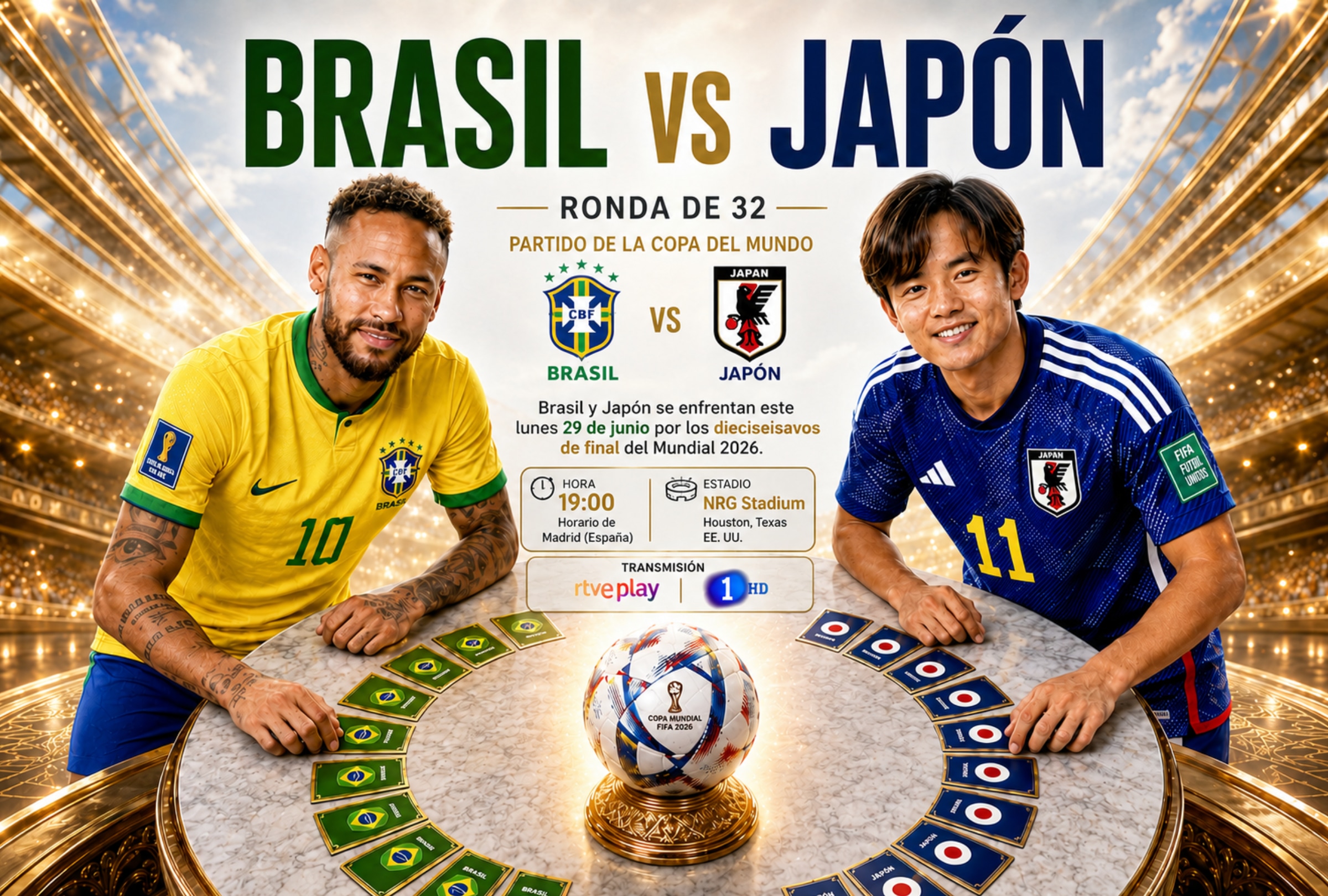 HOUSTON, TEXAS (ESTADOS UNIDOS), 29/06/2026.- Cobertura oficial de RTVE PLAY y LA 1 HD ONLINE para ver el partido Brasil vs. Japón hoy por los dieciseisavos de final del Mundial 2026 en el NRG Stadium de Houston, Texas (Estados Unidos). FOTO DE NOÉ YACTAYO