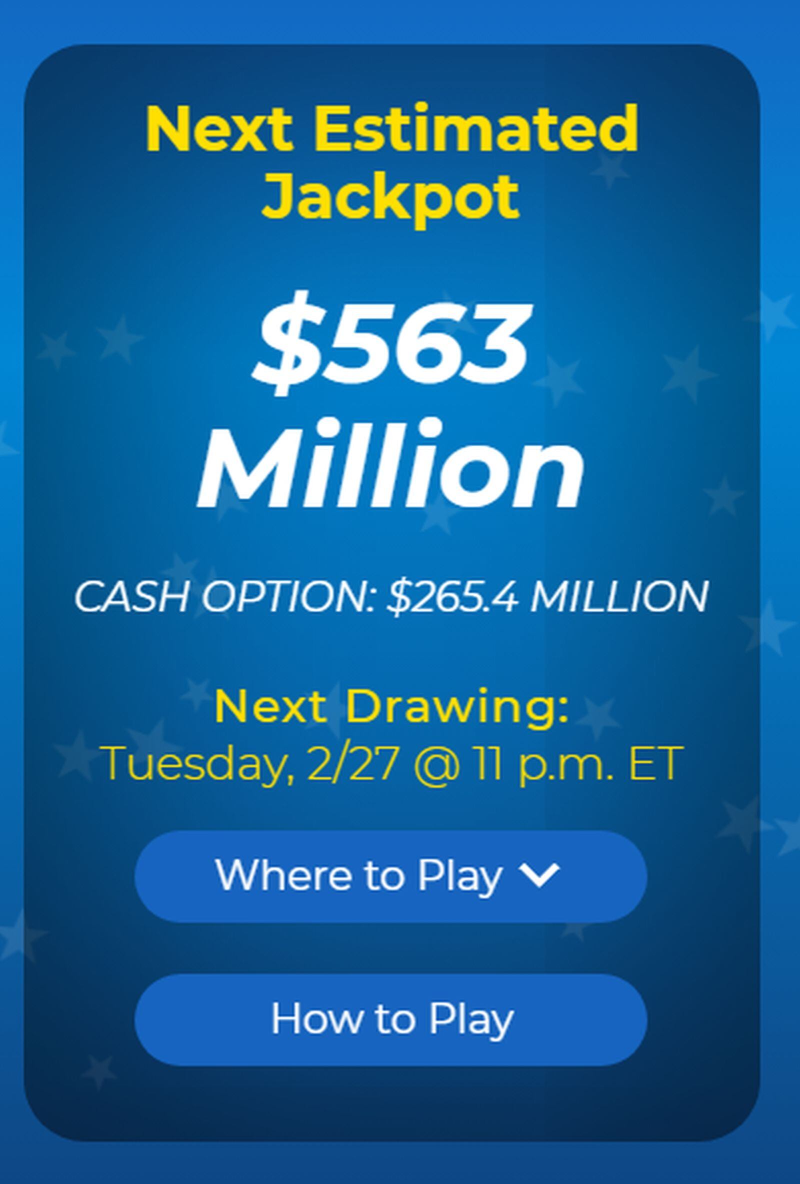La lotería Mega Millions ofrece un pozo de 563 millones de dólares este 27 de febrero (Foto: Mega Millions)