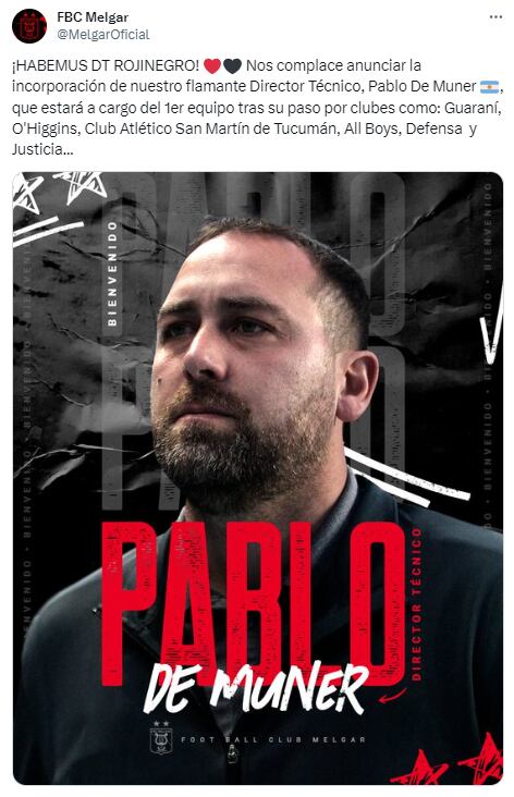 Melgar anunció a su nuevo comando técnico para la temporada 2024. (Foto: Twitter)