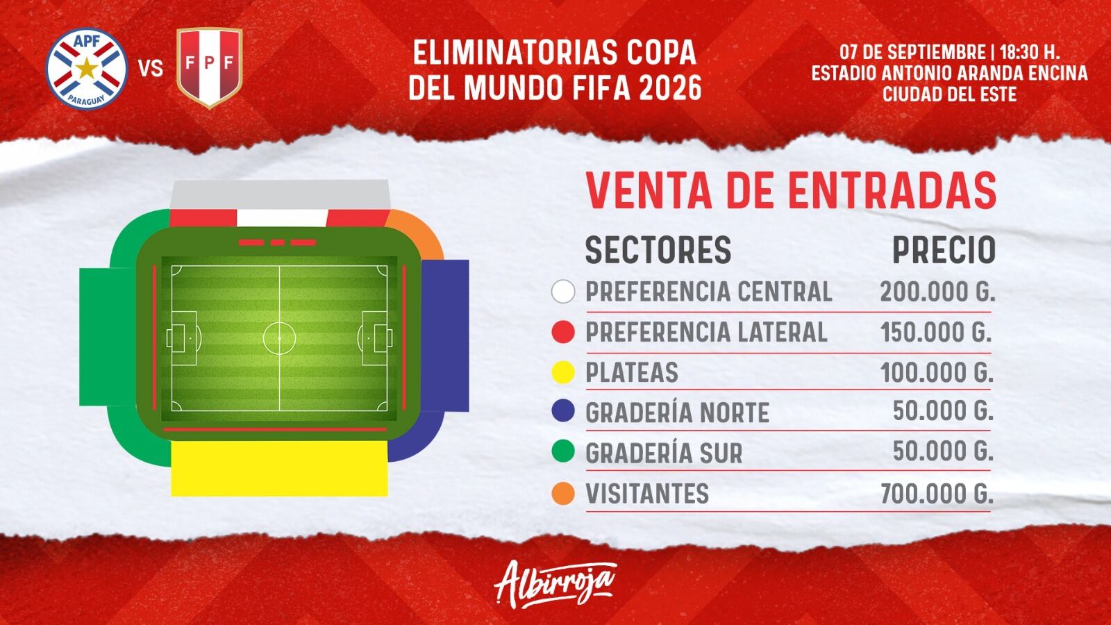 Esta es la lista de precios para el Paraguay vs. Perú. (Foto: @Albirroja)