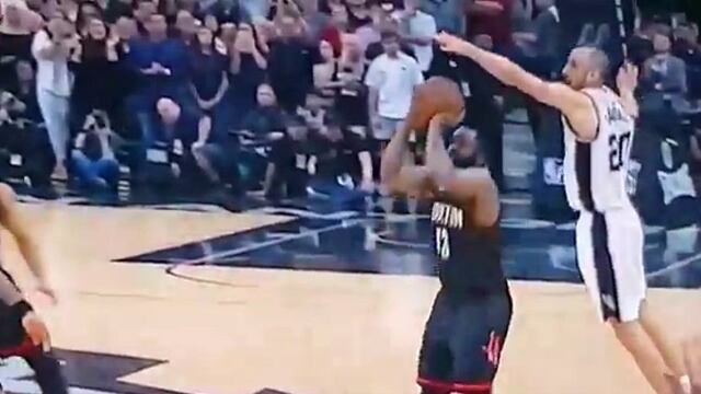 El espectacular tapón de Manu Ginóbilia James Harden que le valió el triunfo a los Spurs