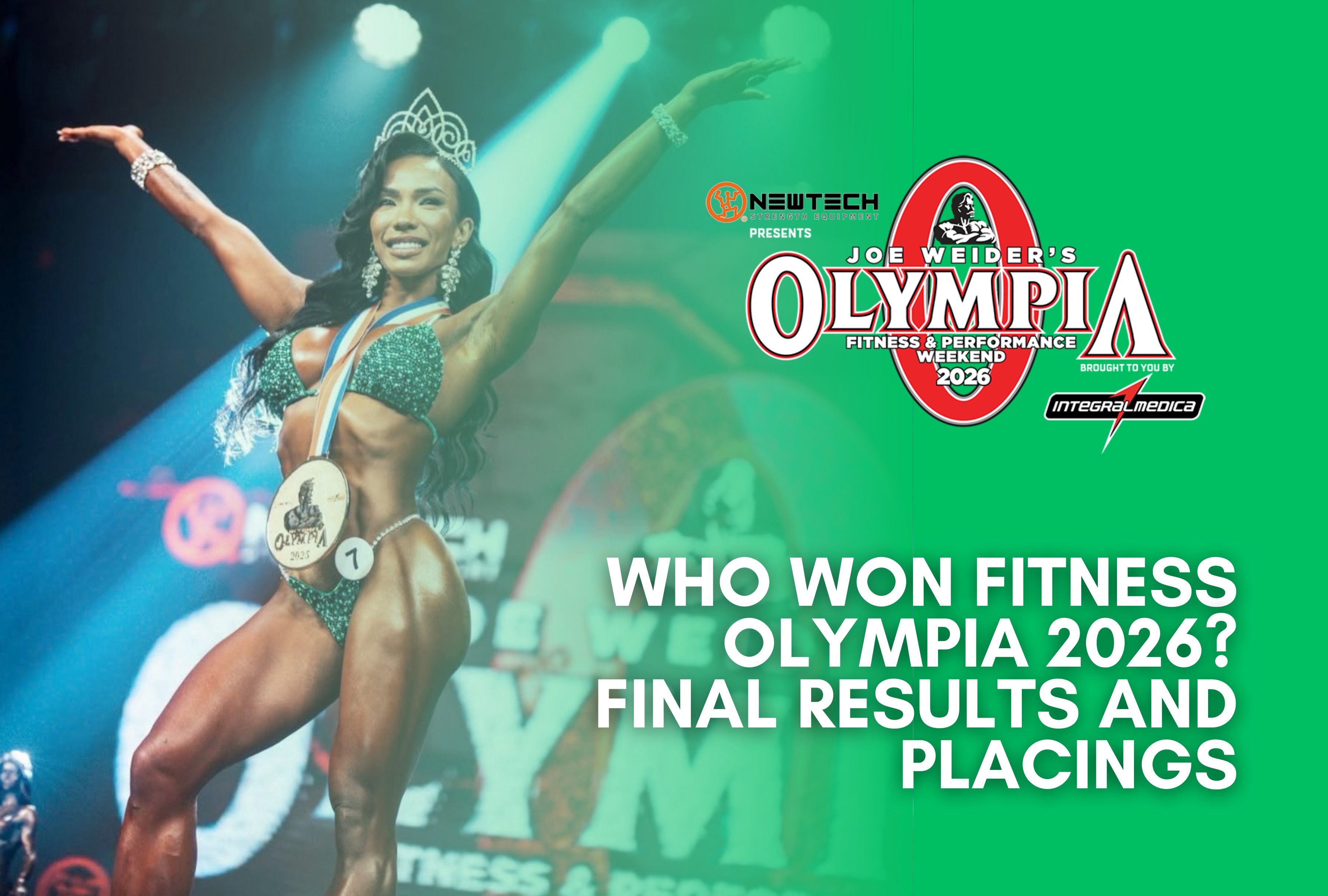 Championship moment at the Fitness Olympia 2026 finals. The winner earned the title with a high-energy routine and physique presentation, topping the division's final leaderboard. | Photo by Mr. Olympia LLC / Facebook / Depor