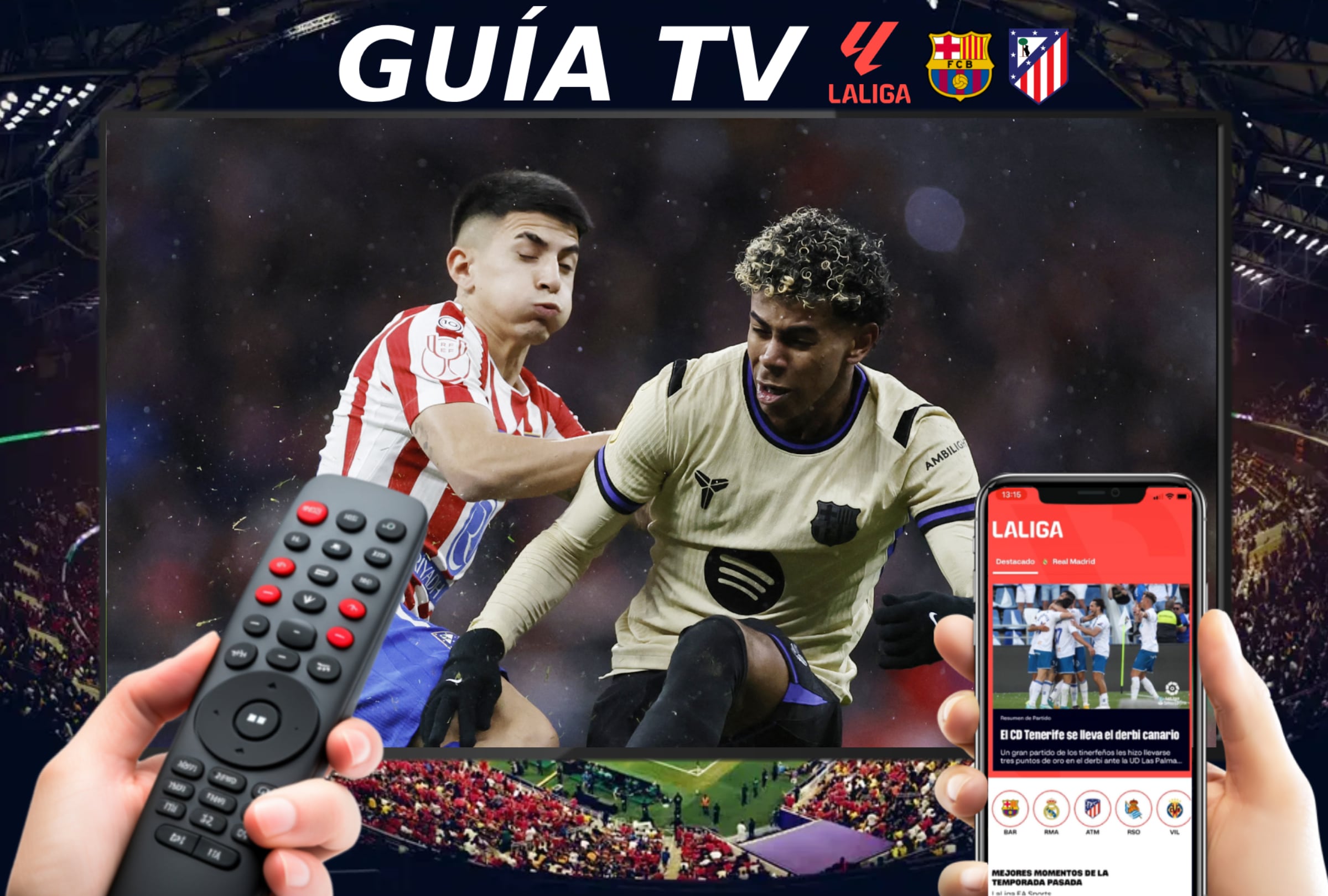 BARCELONA (ESPAÑA), 03/03/2026.- Lista de canales de televisión y servicios streaming para mirar el partido entre FC Barcelona y Atlético Madrid este martes 3 de marzo por la vuelta de la semifinal de la Copa del Rey 2026 desde el estadio Spotify Camp Nou de Barcelona, España. FOTO DE ÓSCAR DEL POZO PARA AFP