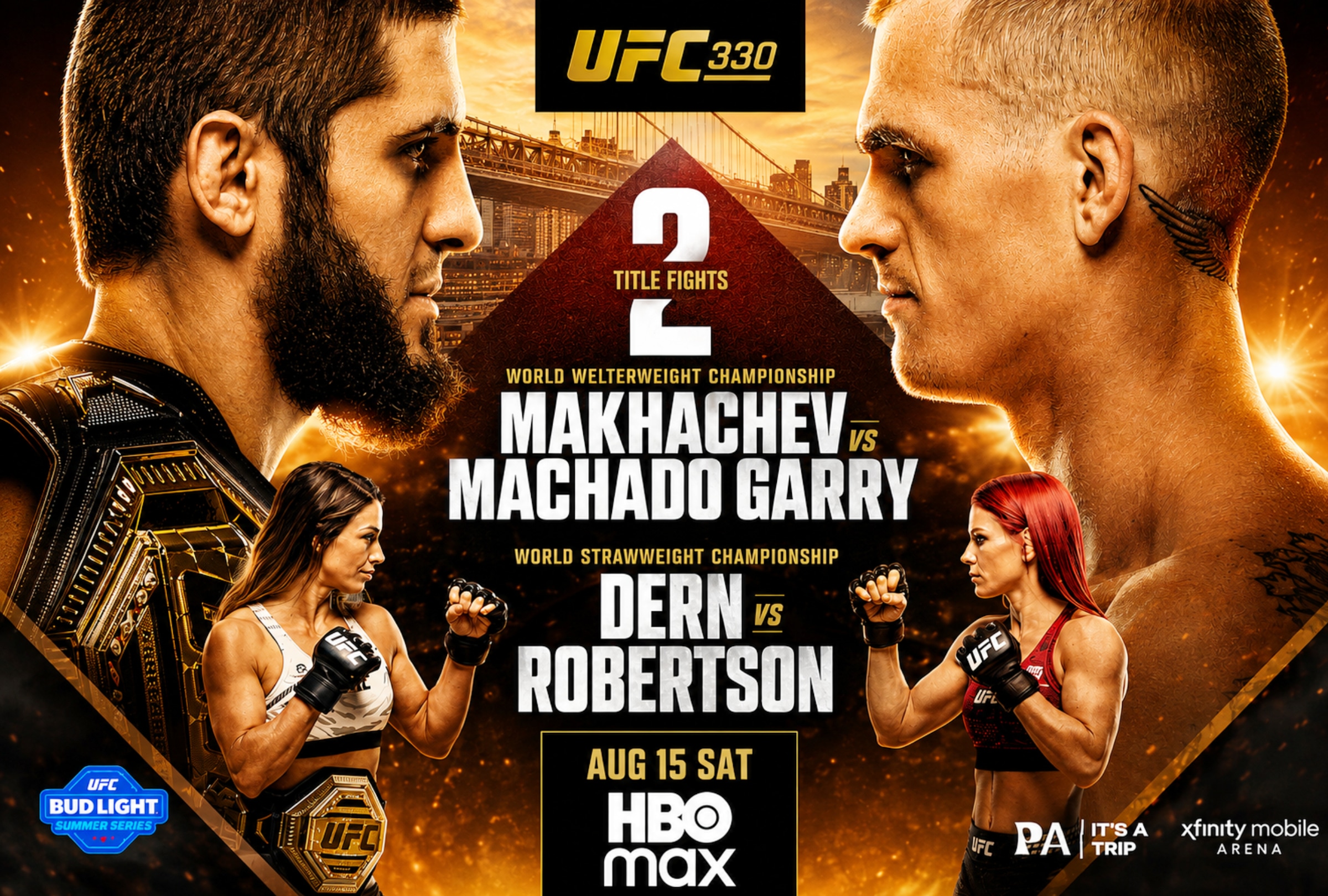 FILADELFIA (PENSILVANIA), 15/08/2026.- Cobertura oficial de HBO MAX EN DIRECTO ONLINE para ver la pelea de Islam Makhachev vs. Ian Garry hoy por el cinturón peso wélter en el Xfinity Mobile Arena de Filadelfia, Pensilvania. FOTO DE UFC.COM