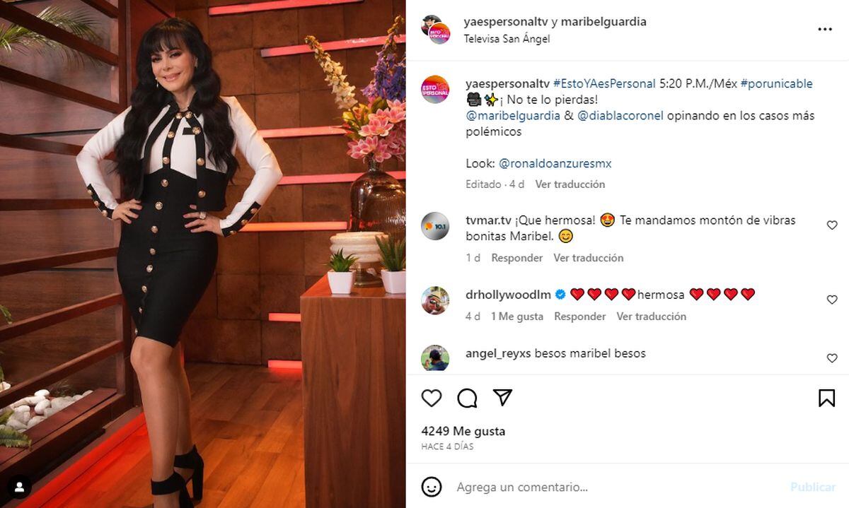 Es presentadora en "Esto ya es personal" (Foto: Maribel Guardia / Instagram)