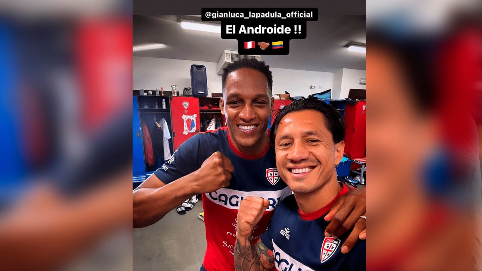 Tras ‘amenazarlo’, Yerry Mina celebra a Gianluca Lapadula y le inventa un apodo inusual. (Foto: Instagram/Yerry Mina)