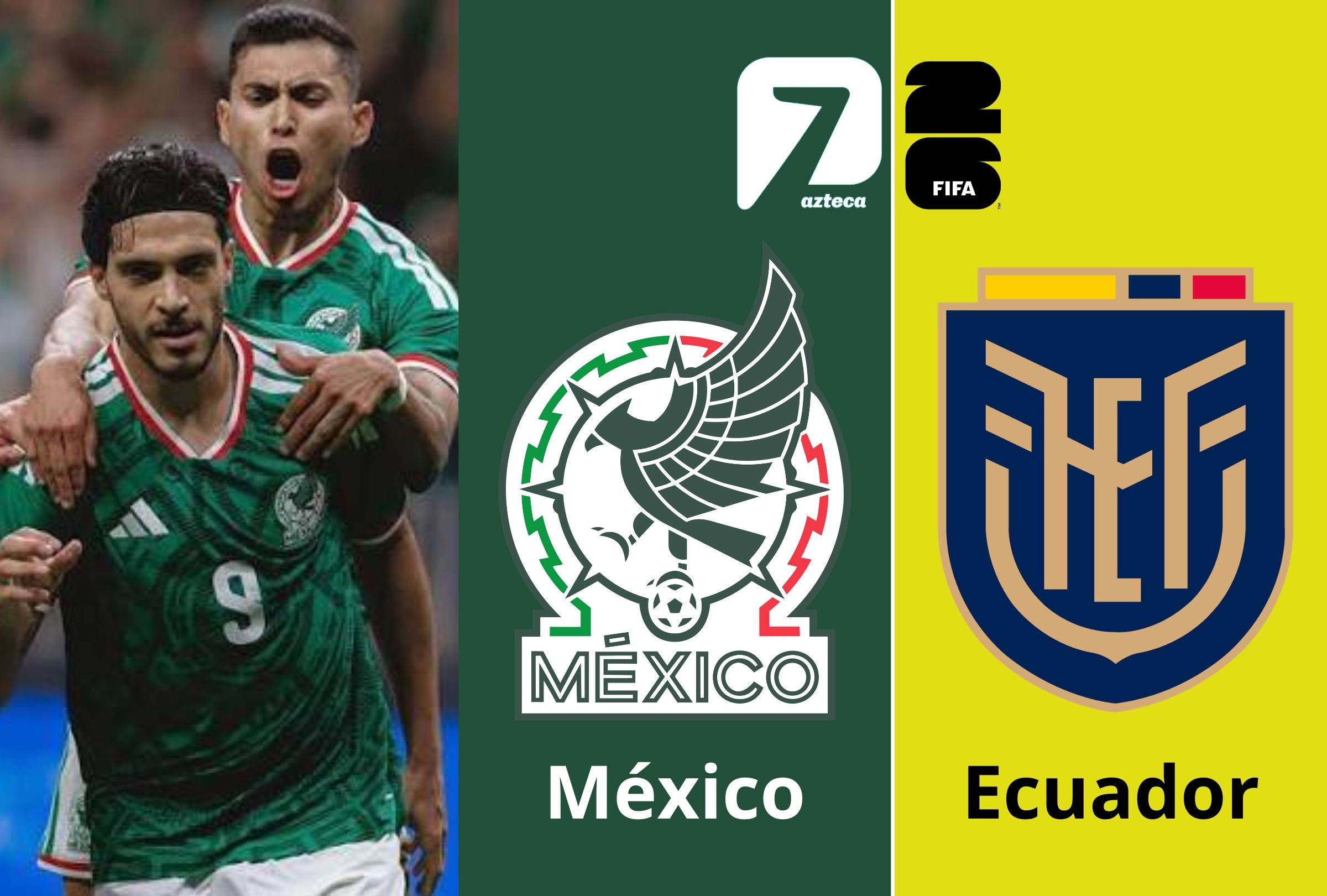 Sigue la transmisión de TV Azteca (Canal 7) para ver el partido México vs. Ecuador en vivo online hoy 30 de junio por los 16vos de final de la Copa Mundial 2026. (Foto: Composición Depor)