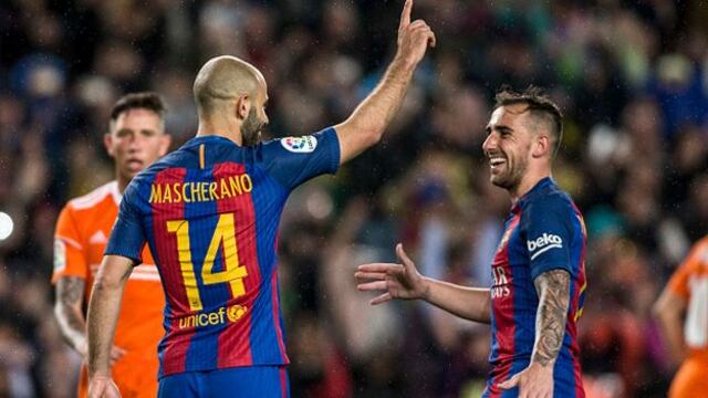 La reacción en el banquillo tras el primer gol oficial de Mascherano en Barcelona [VIDEO]