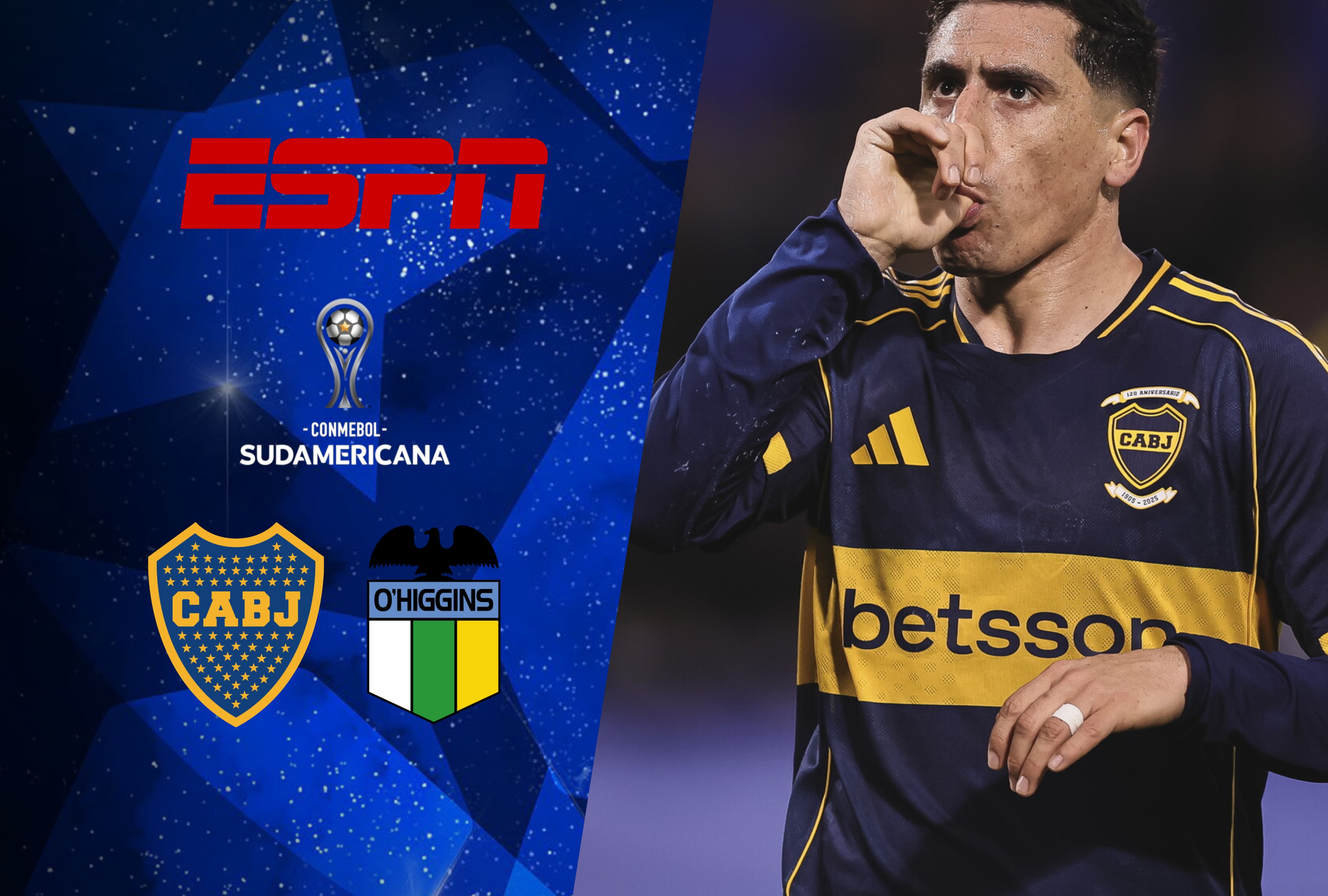 El vibrante choque entre Boca Juniors y O'Higgins por la vuelta de los playoff de la Copa Sudamericana 2026. Siga la cobertura por canales tradicionales de fútbol TV mediante ESPN en vivo y a través del servicio de Disney Plus Premium online. | Crédito: conmebol.com / Composición Depor