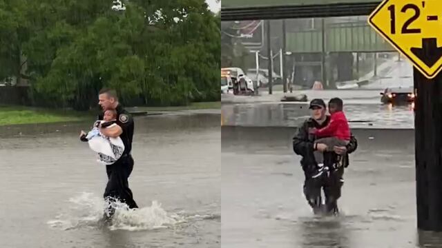 ¡Héroes sin capa! Policías salvan a niños atrapados en medio de una inundación