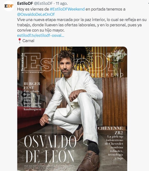 Osvaldo de León en la revista "EstiloDF" (Foto: EstiloDF)