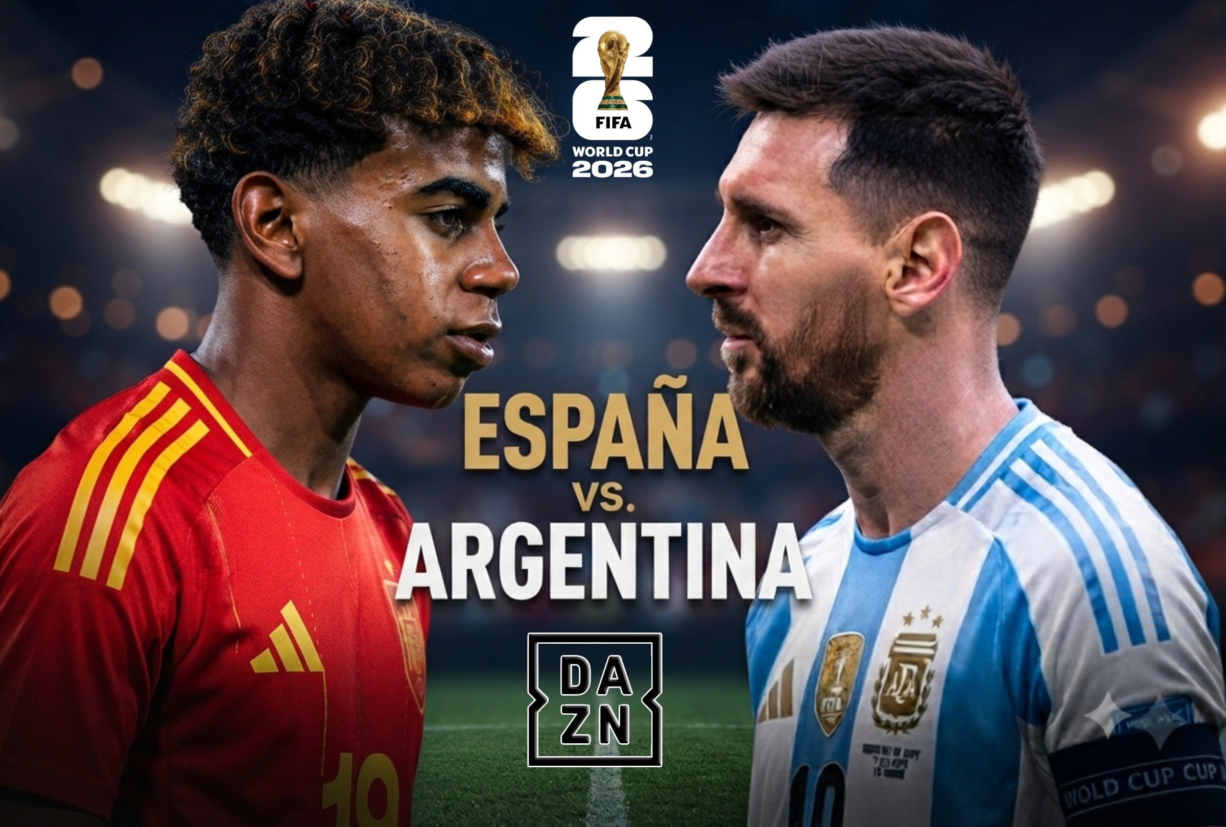 EAST RUTHERFORD, NUEVA YORK, (ESTADOS UNIDOS), 19/07/2026.- DAZN transmitirá EN DIRECTO la final del Mundial entre España vs. Argentina hoy domingo 19 de julio desde el MetLife Stadium, Nueva York (Nueva Jersey), Estados Unidos. FOTO: Imagen creada por Gemini.