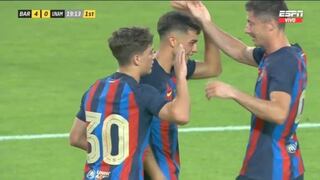 Lewandowski asistió de taco para el doblete de Pedri y el 4-0 de Barcelona vs. Pumas [VIDEO]
