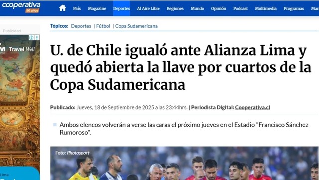 La reacción de la prensa chilena tras el empate entre Alianza Lima y la U. de Chile en Matute. (Imagen: Captura)