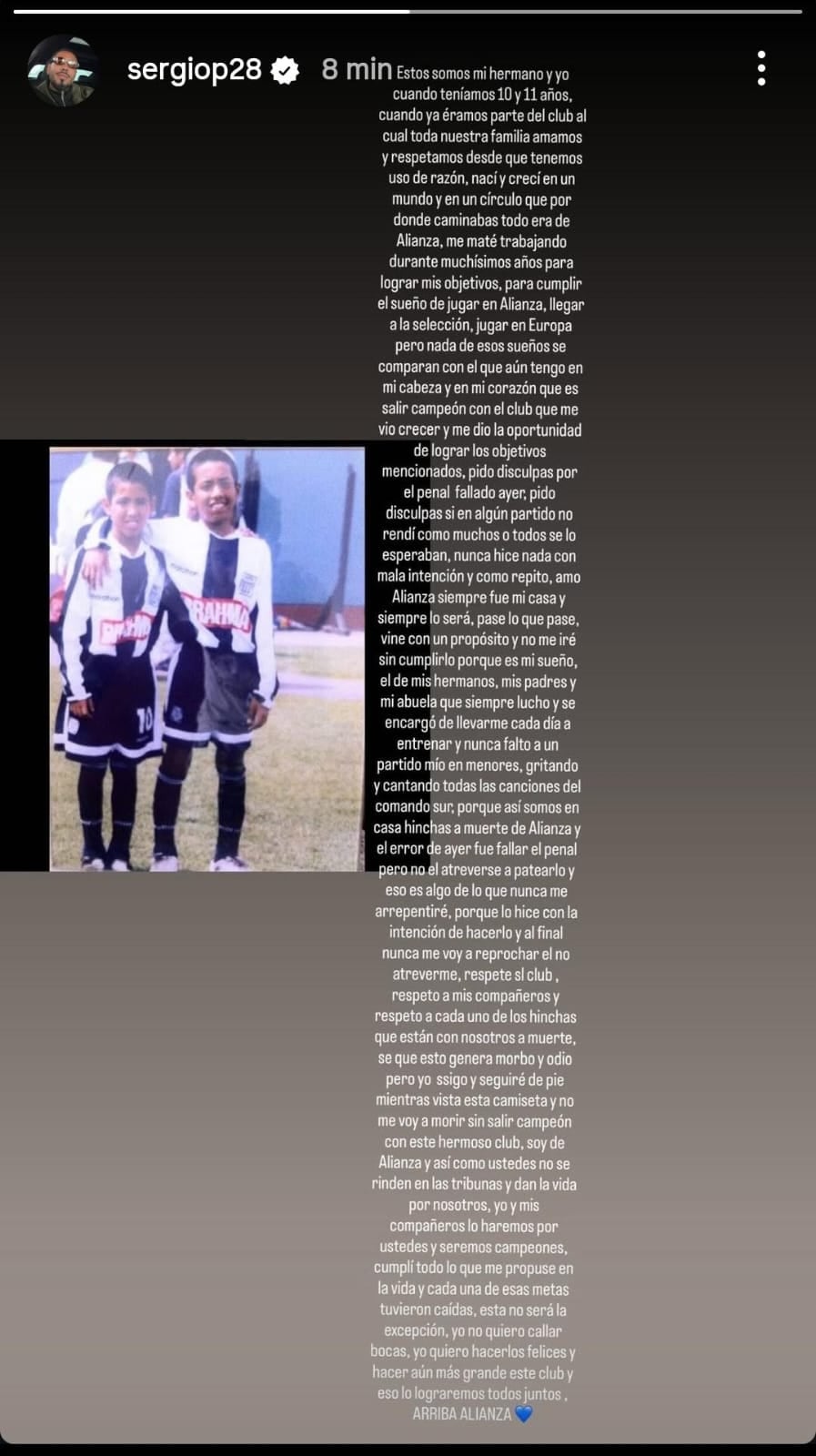 Post completo de Sergio Peña en sus historias de Instagram. (Captura)