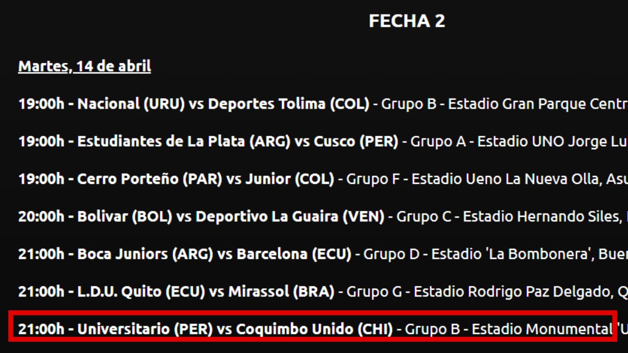 Corrección de la CONMEBOL para la segunda fecha de Universitario. (Foto: Captura web)