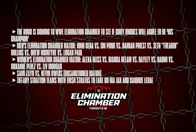 Elimination Chamber will have huge implications for WrestleMania 41, as the winner of the men's and women's Elimination Chamber matches will earn world title bouts on the Grandest Stage of Them All. Also, Sami Zayn and Kevin Owens will settle their score in a non-sanctioned match and Trish Stratus & Tiffany Stratton will face Nia Jax & Candice LeRae in a tag team match. | Photo by WWE / Depor