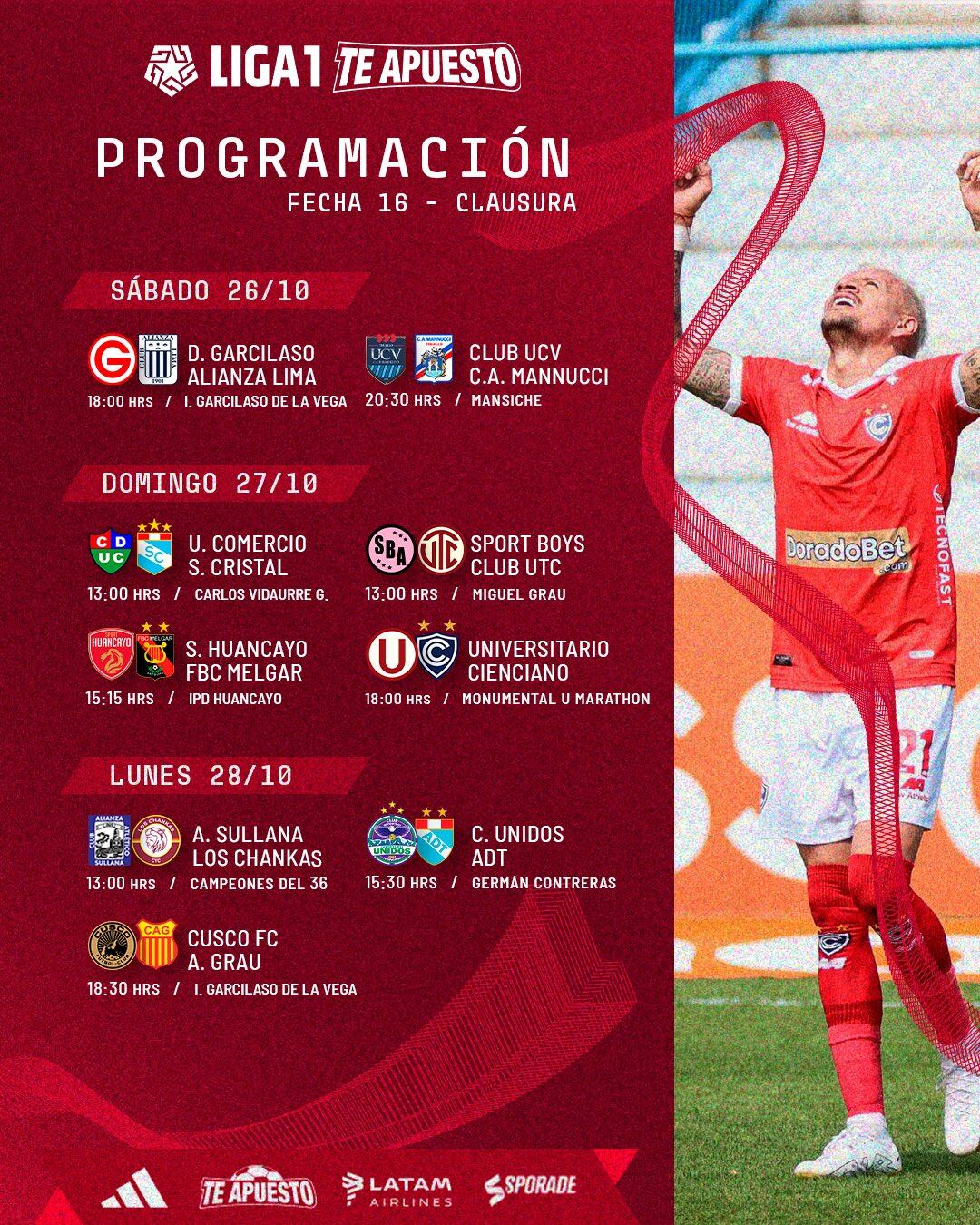 Programación de la fecha 16 del Torneo Clausura. (Foto: AFP)