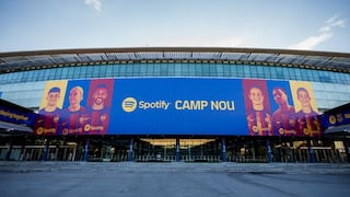 Nueva fachada: Barcelona ya luce en el Camp Nou a su nuevo patrocinador Spotify
