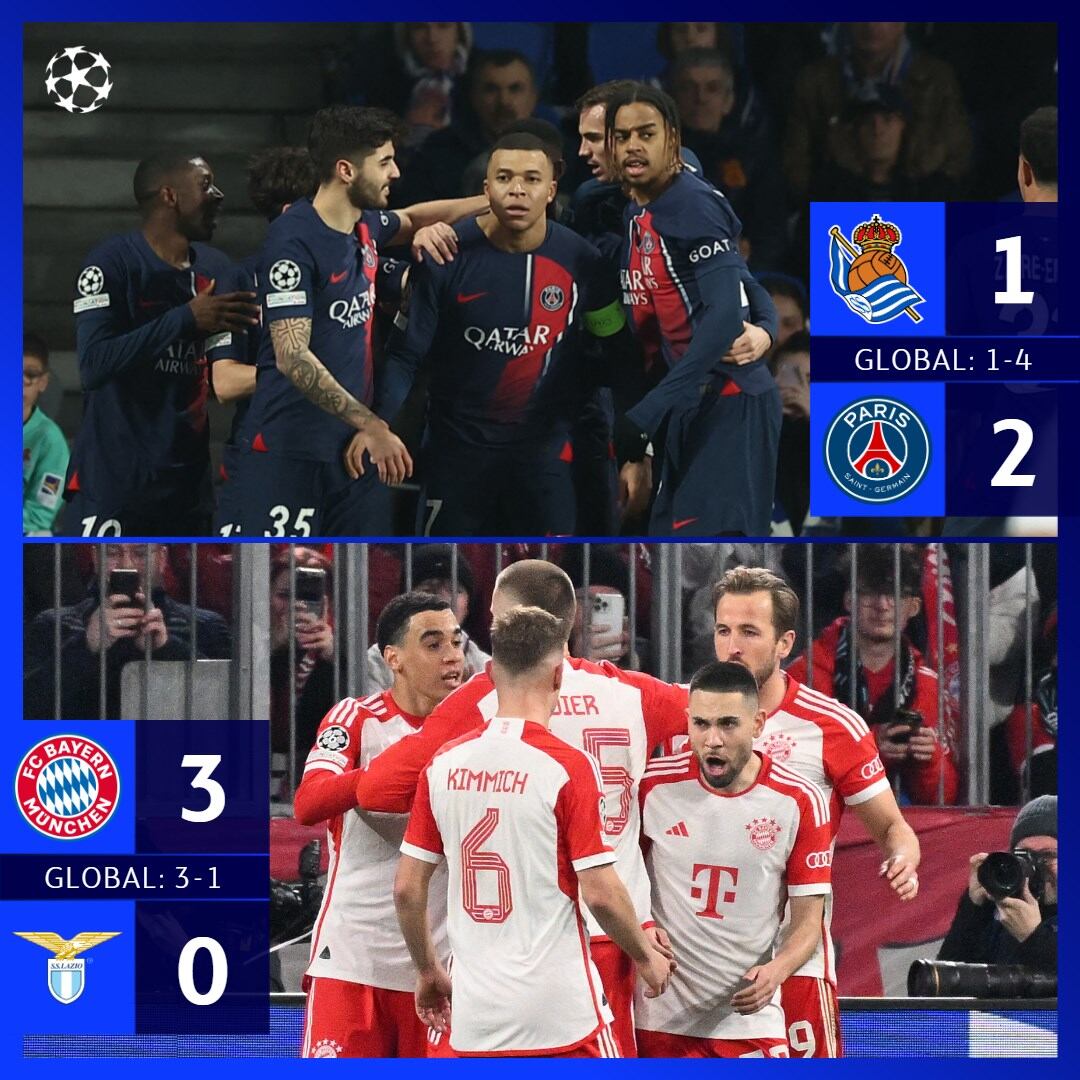 PSG y Bayern de Múnich son los primeros equipos clasificados a los cuartos de final. (Foto: @LigadeCampeones).