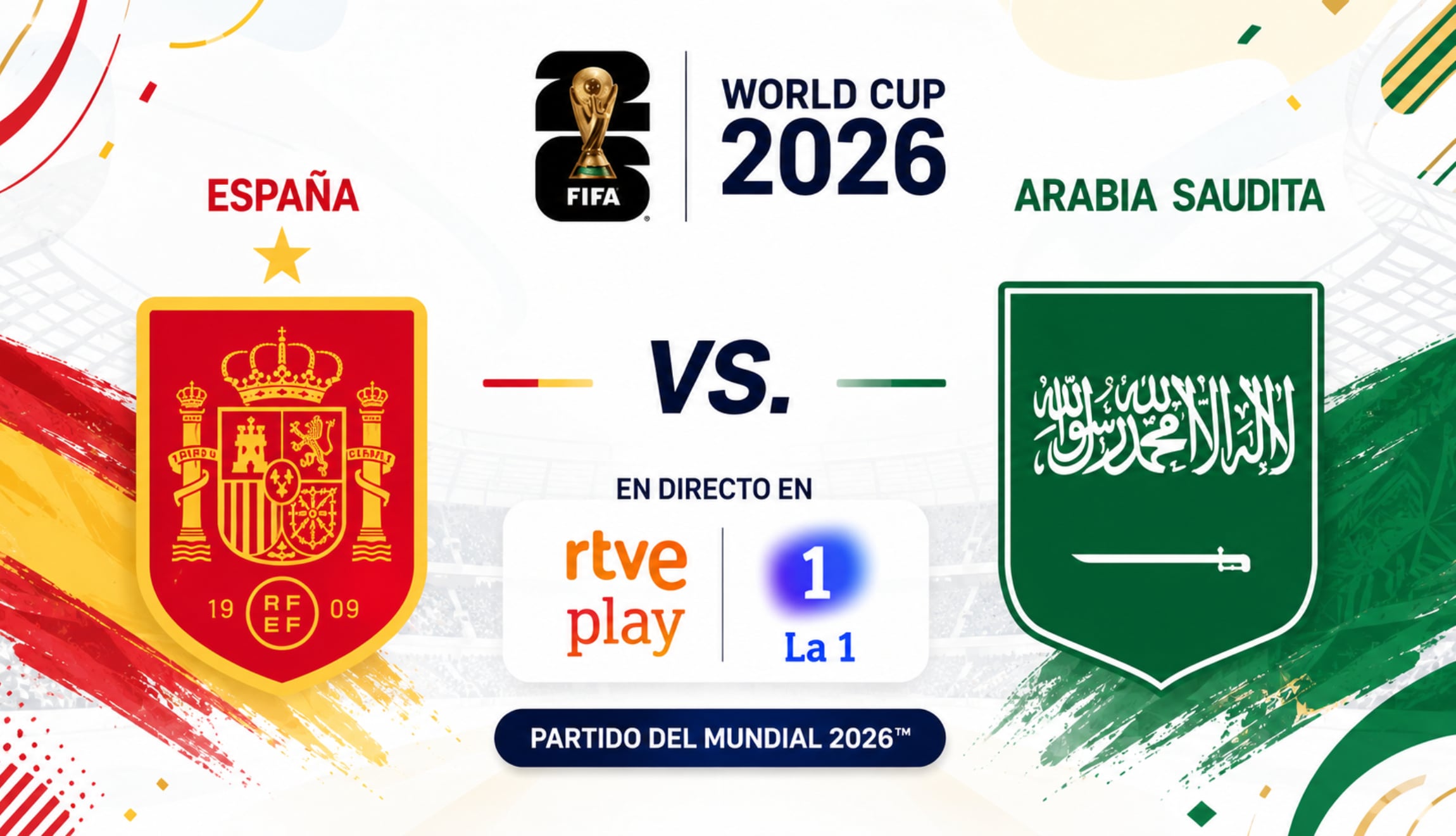 Señal de TVE La 1 y RTVE Play en directo para ver el partido de España vs. Arabia Saudita, este domingo 21 de junio de 2026, por la Jornada 2 del Grupo H del Mundial. (Foto: Imagen creada por Gestión Mix utilizando la IA de Chat GPT)