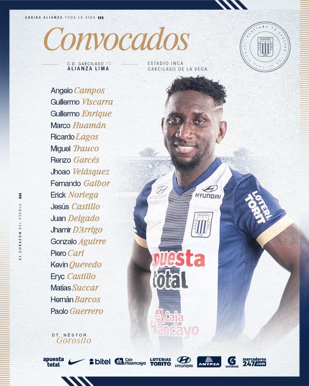 Esta es la lista de convocados de Alianza Lima para enfrentar a Deportivo Garcilaso.