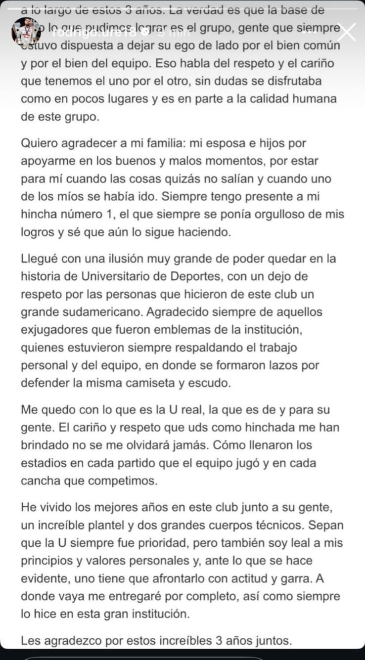 Rodrigo Ureña se despidió de Universitario. (Foto: Instagram)