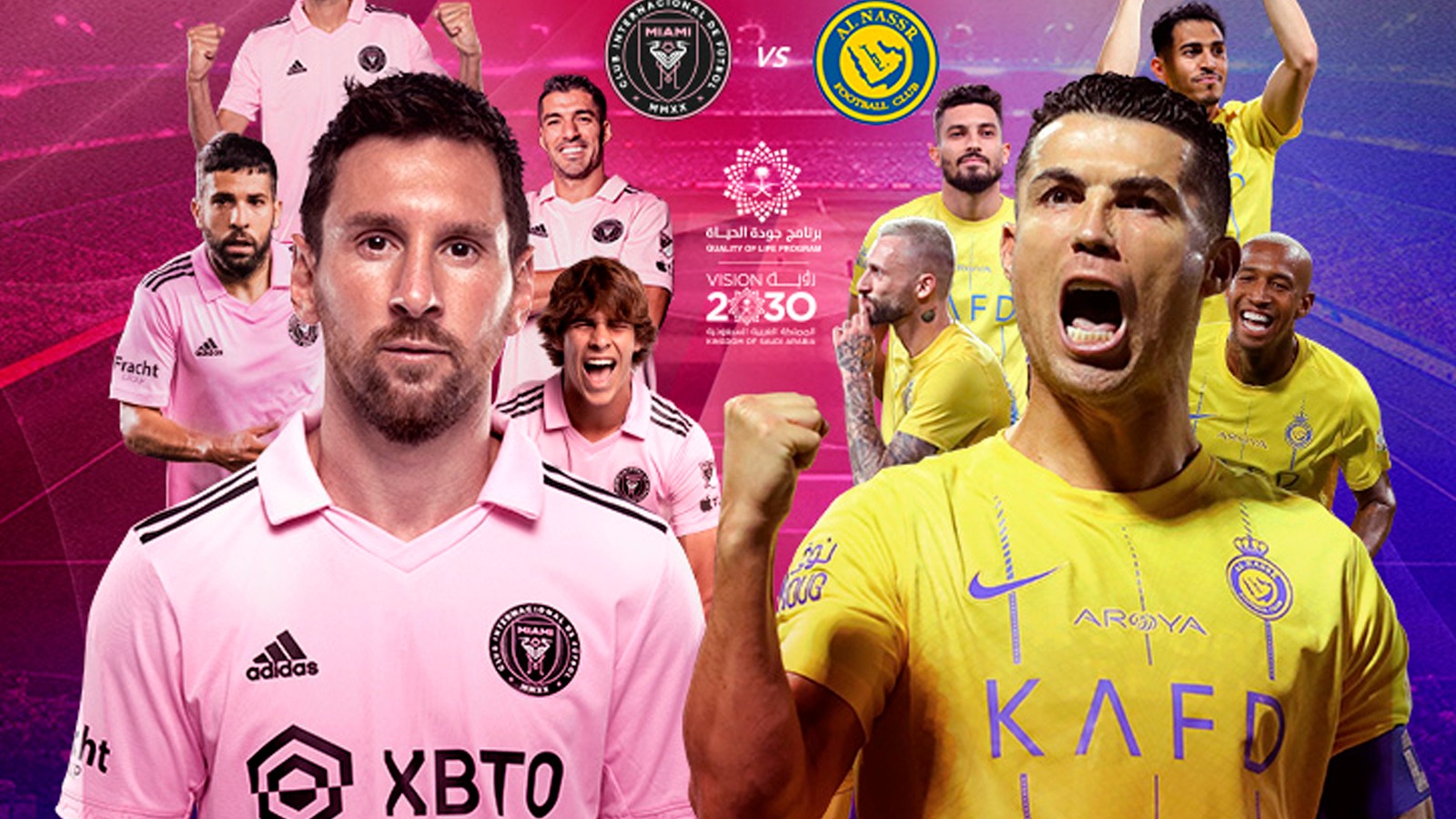 Lionel Messi y Cristiano Ronaldo por la Riyadh Season Cup, en Inter Miami vs. Al Nassr. (Foto: Riyadh Season Cup)