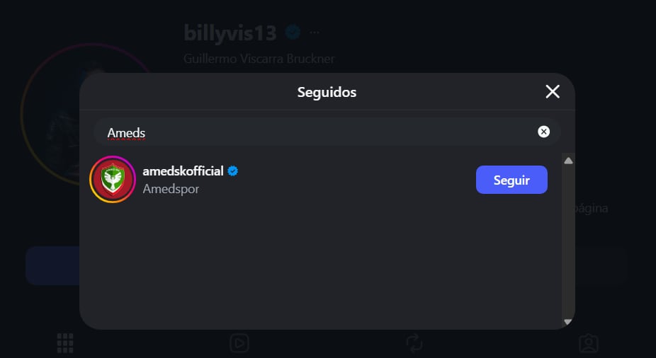 Guillermo Viscarra empezó a seguir al Amedspor en Instagram. (Foto: Captura)