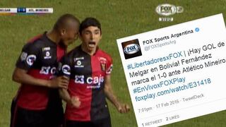 Melgar anotó gol a Mineiro "en Bolivia", según Twitter de Fox Sports