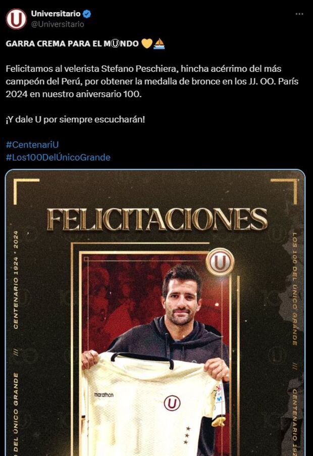 El saludo de Universitario a Peschiera tras conseguir el bronce en París 2024.