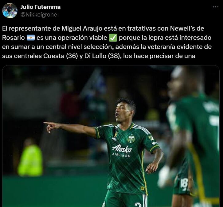 Periodistas argentinos informaron sobre el supuesto interés de Newell's Old Boys por Miguel Araujo. (Captura 'X')