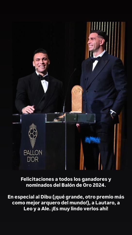 Las felicitaciones de Lionel Messi para los que ganaron y fueron nominados en el Balón de Oro.