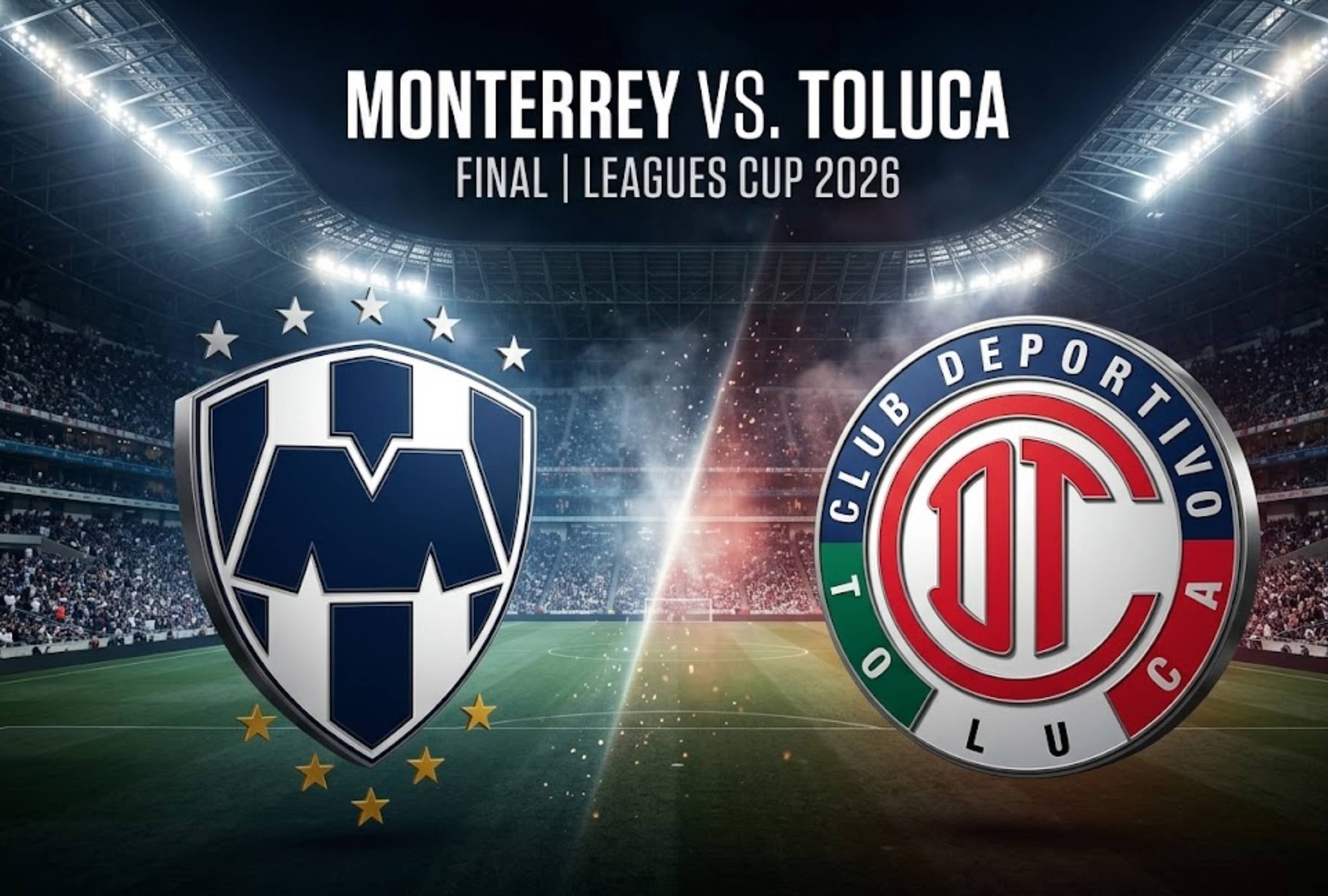 HOUSTON, TEXAS, ESTADOS UNIDOS. Horarios y canales de TV para ver Toluca vs. Monterrey hoy domingo 6 de septiembre por la final de la Leagues Cup 2026. FOTO: Imagen creada por la IA de Gemini.