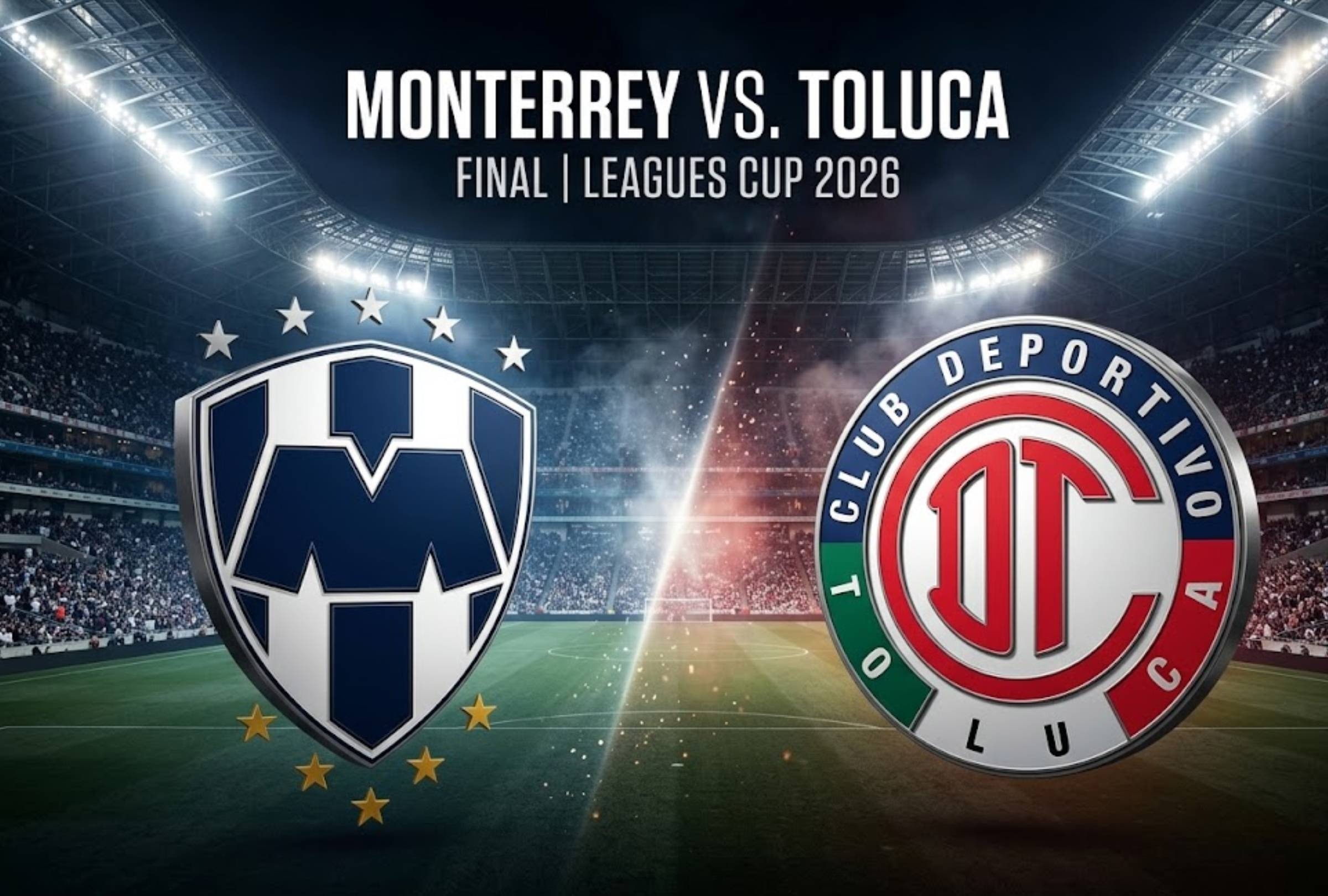 HOUSTON, TEXAS, ESTADOS UNIDOS. Horarios y canales de TV para ver Toluca vs. Monterrey hoy domingo 6 de septiembre por la final de la Leagues Cup 2026. FOTO: Imagen creada por la IA de Gemini.