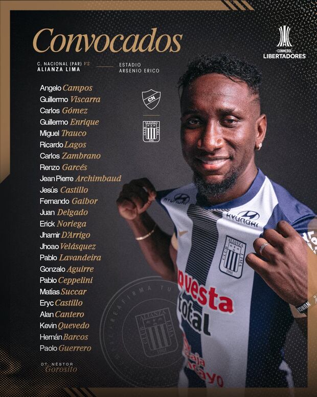 Alianza Lima anunció su lista de convocados para el partido contra Nacional de Paraguay por la Copa Libertadores (Foto: @ClubALoficial).