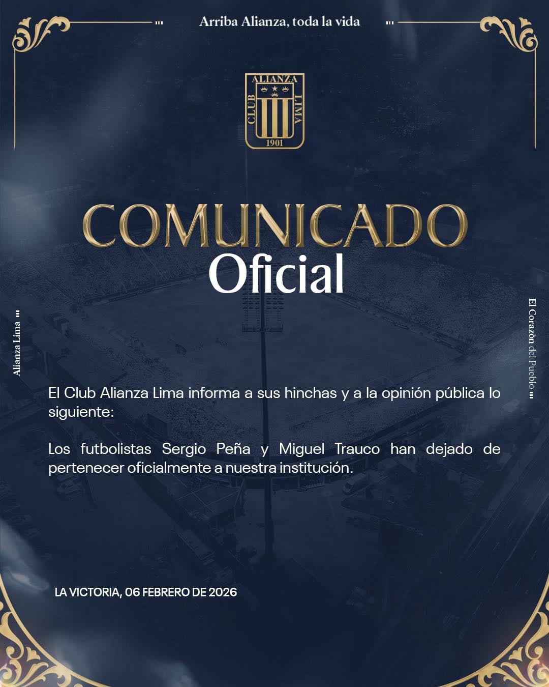Comunicado sobre la separación de los futbolistas. (Foto: Alianza Lima)