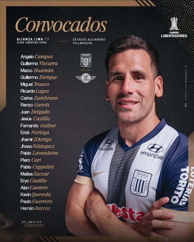Lista de convocados de Alianza Lima para el partido contra Libertad por la Copa Libertadores 2025 (Foto: @ClubALoficial).