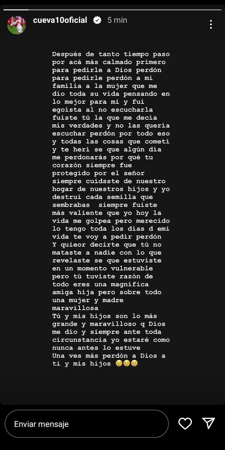 Christian Cueva rompe el silencio y suplica a Pamela López: "Una vez más, perdón a ti". (Foto: Instagram/Christian Cueva)