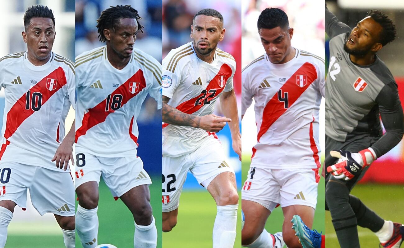 Christian Cueva, André Carrillo, Alexander Callens, Anderson Santamaría y Carlos Cáceda. (Fotos: Prensa FPF y AFP)