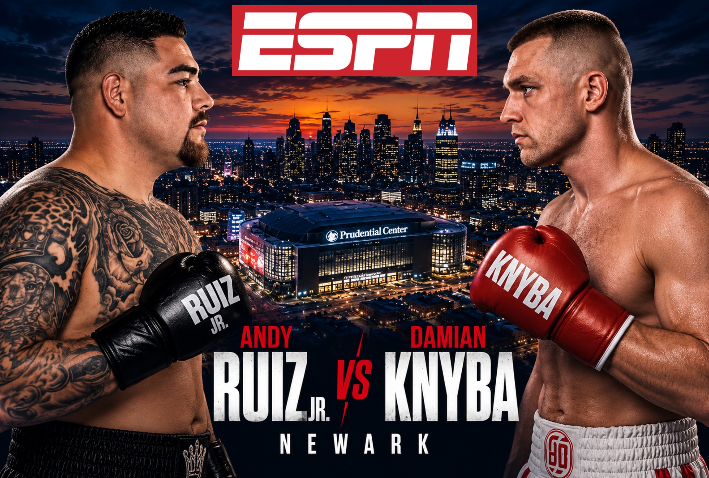 NEWARK, NUEVA JERSEY (ESTADOS UNIDOS), 04/09/2026.- Cobertura oficial de ESPN EN VIVO ONLINE para mirar la pelea Andy Ruiz vs. Damian Knyba hoy por la estelar del The Fight en el Prudential Center de Newark, Nueva Jersey. FOTO DE DAZN