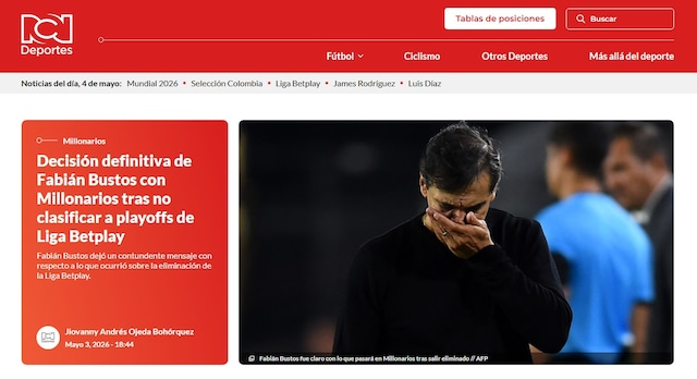 La prensa colombiana reaccionó a la eliminación de Millonarios y apuntó a Fabián Bustos. (Foto: Captura)