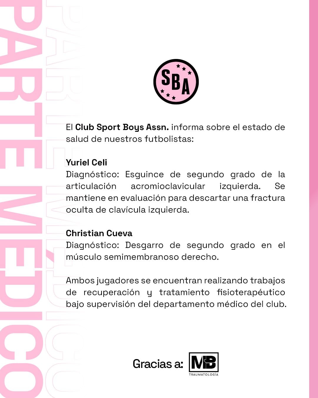 Sport Boys emitió un parte médico sobre el estado físico de Christian Cueva y Yuriel Celi. (Imagen: Sport Boys)