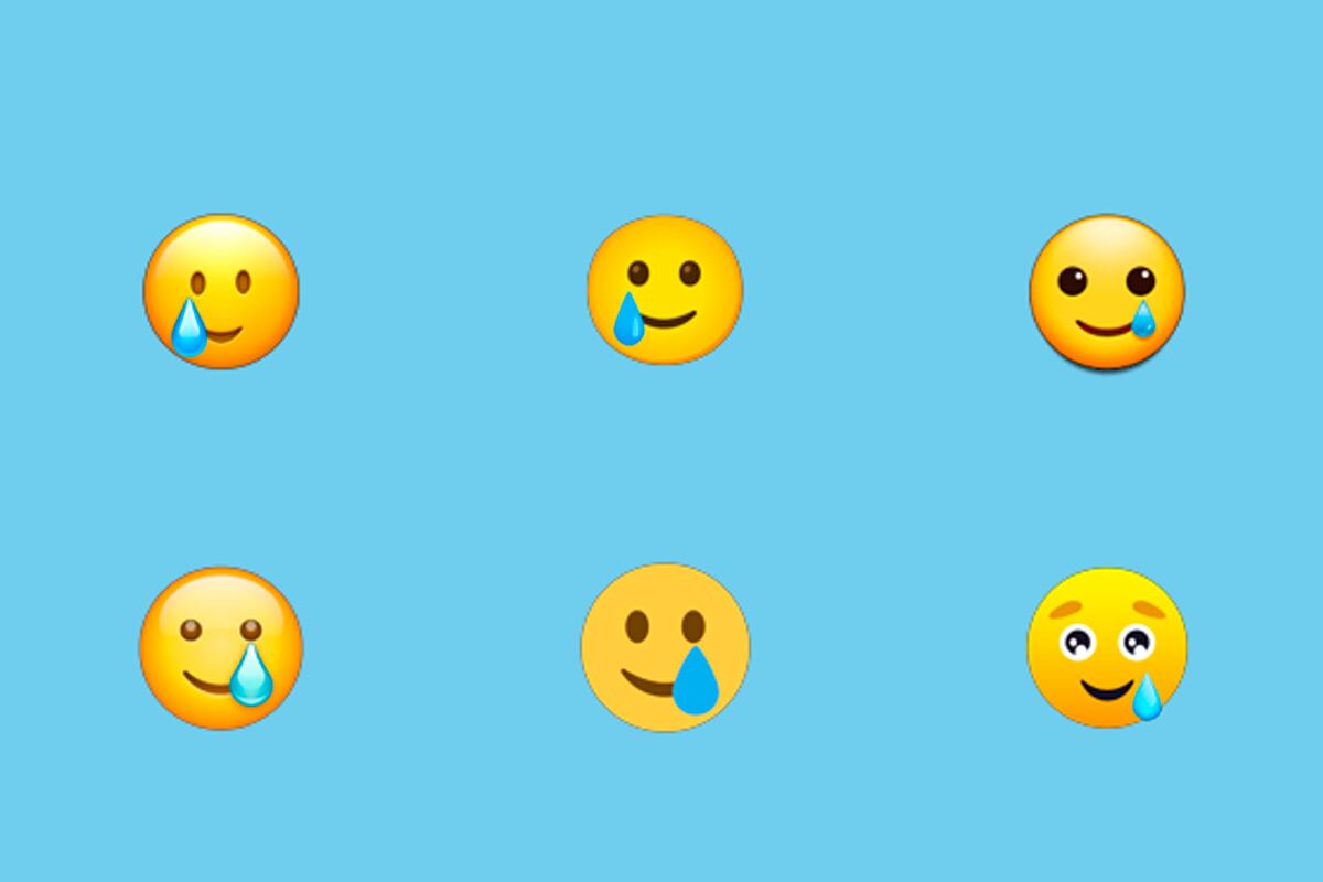 Así luce el emoji de la cara sonriendo con una lágrima en otras plataformas distintas a WhatsApp. (Foto: Emojipedia)