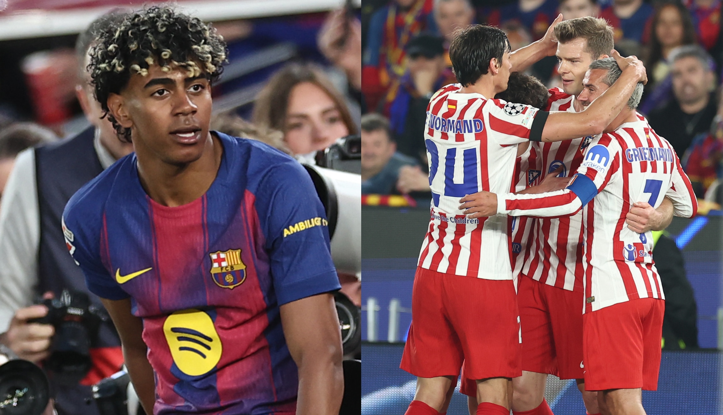 Consulta cuáles son los horarios y canales que pasan el partido de Atlético Madrid vs. FC Barcelona, este martes 14 de abril de 2026, por la vuelta de los cuartos de final de la UEFA Champions League. (Fotos: AFP / Composición Depor)