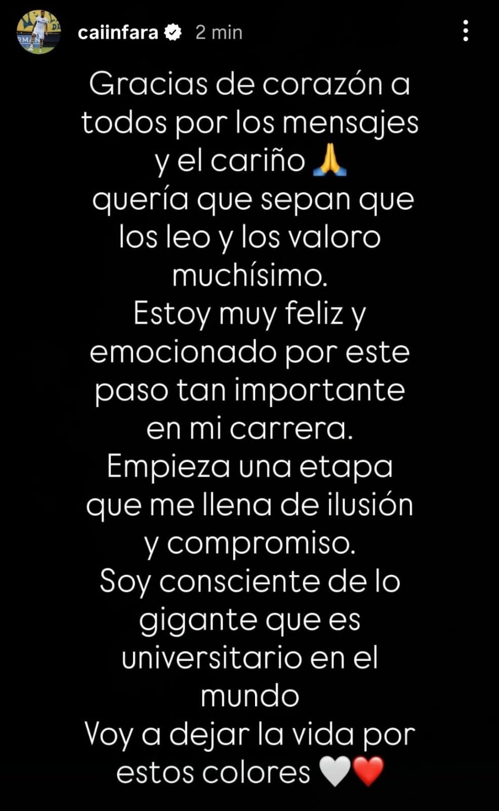 Caín Fara y su primer mensaje al hincha de Universitario.