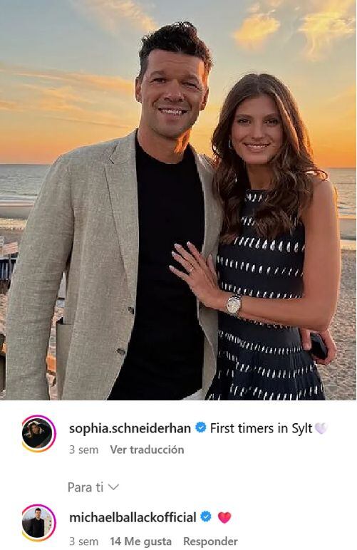 Michael Ballack y Sophia Schneiderhan confirman relación amorosa con esta foto.